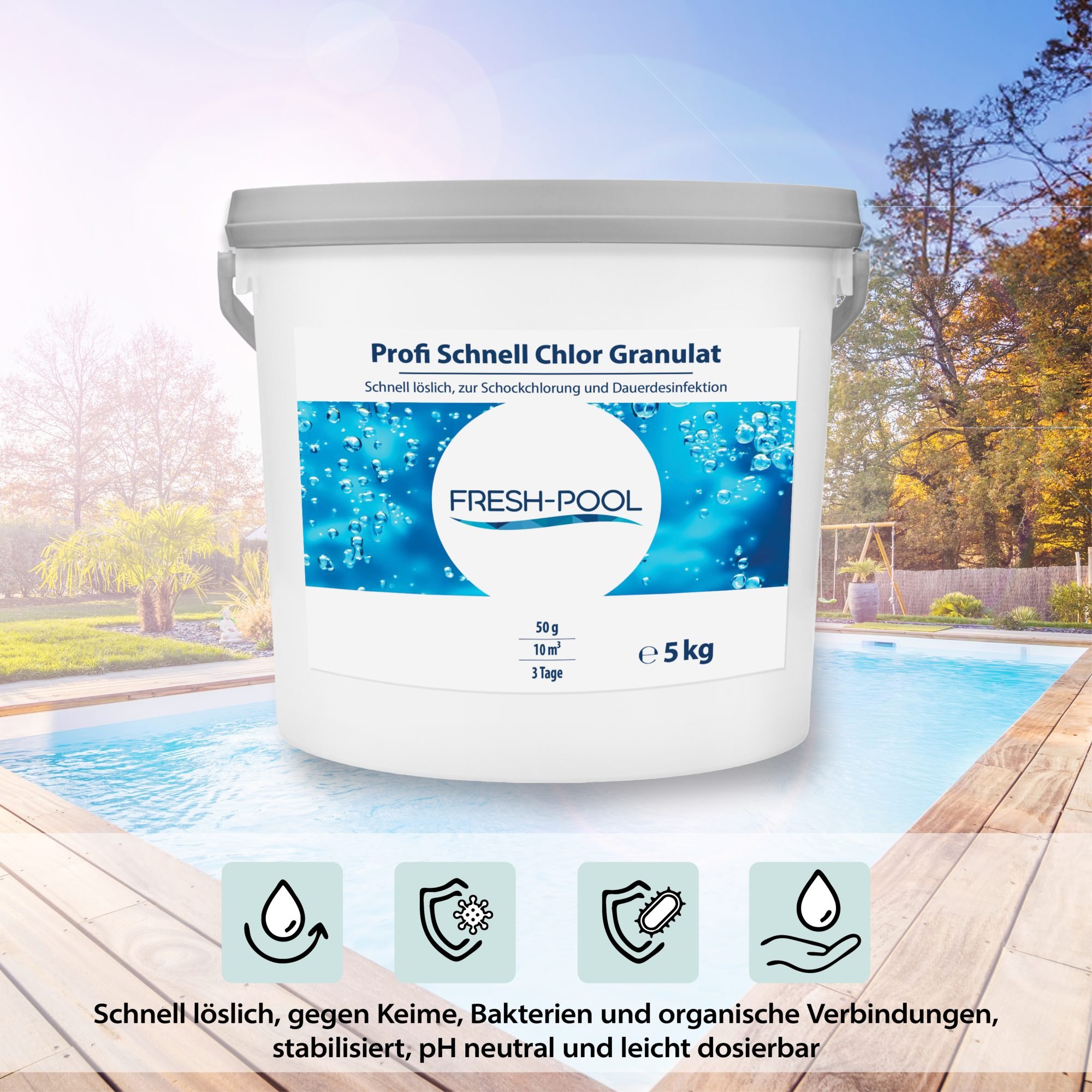 Fresh-Pool Profi Schnell Chlor Granulat 5 kg incl. Dosierbecher